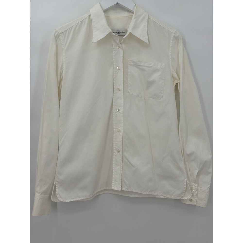 Vintage Balenciaga Paris Off White Cotton Button Down Shirt Sz 40 Made in Italy